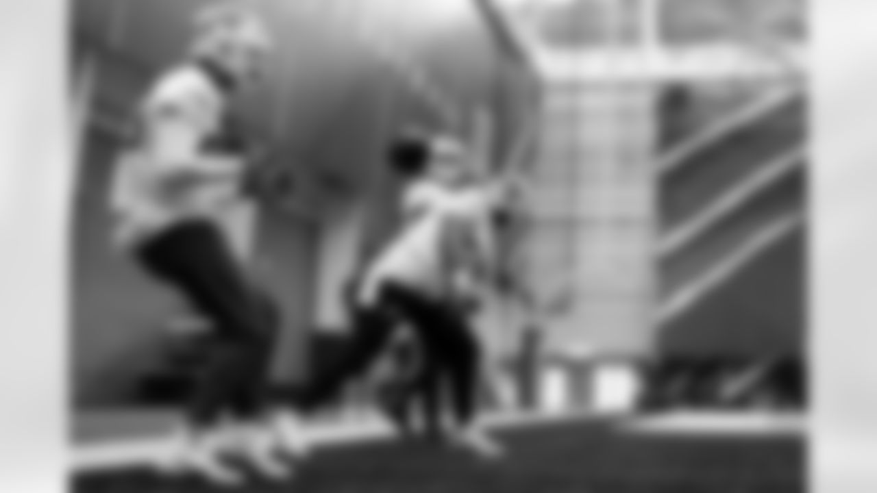 Sedrick Van Pran-Granger (62), Keleki Latu (83). Buffalo Bills Week 15 Practice, December 12, 2025 at Buffalo Bills Training Center.