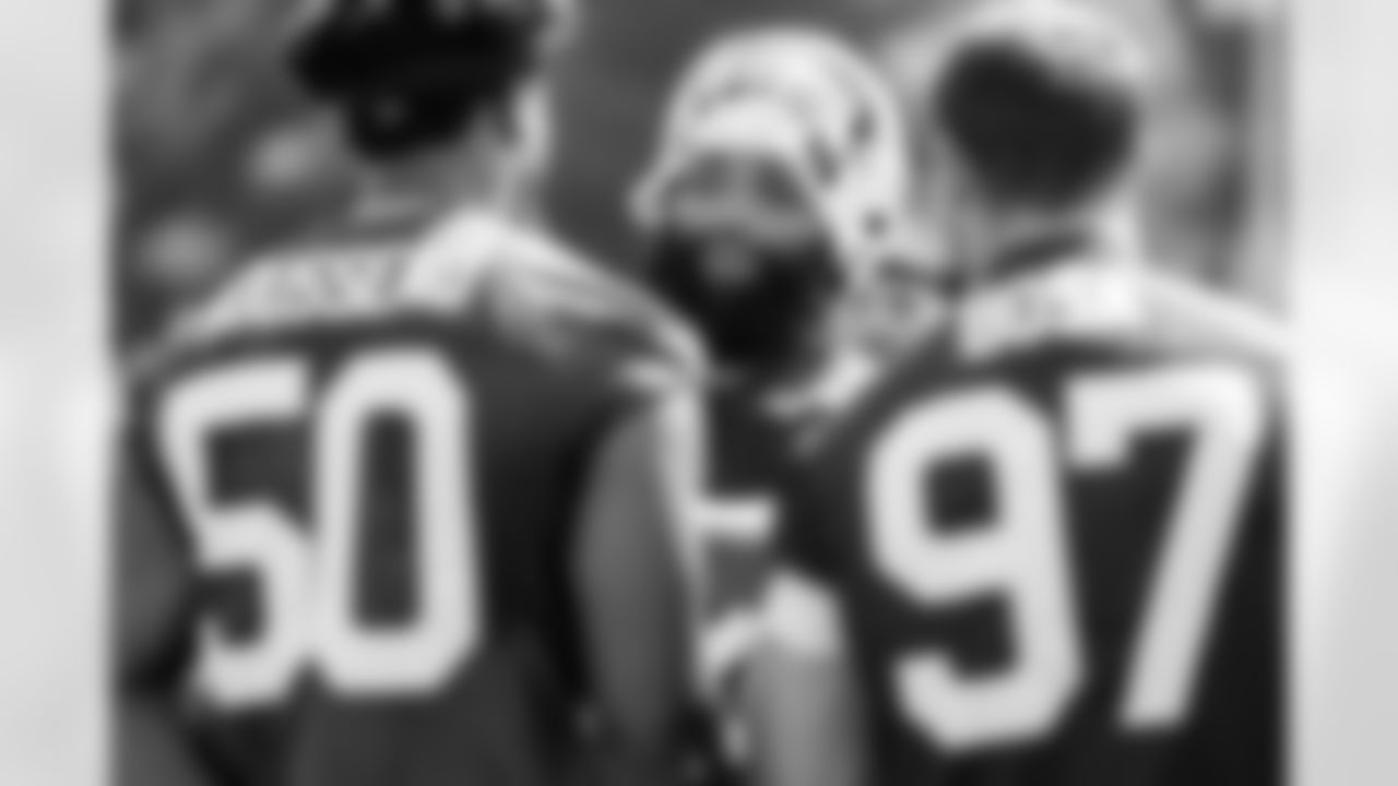 DaQuan Jones (92), Greg Rousseau (50), Joey Bosa (97). Buffalo Bills Training Camp, July 24, 2025 at St. John Fisher University.
