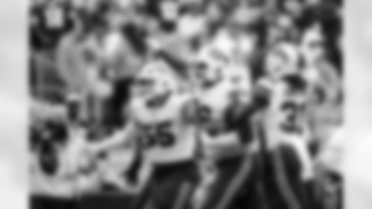 Michael Hoecht (55), Deone Walker (96), Maxwell Hairston (31). Carolina Panthers vs Buffalo Bills, Regular Season, October 26, 2025 at Bank of America Stadium.