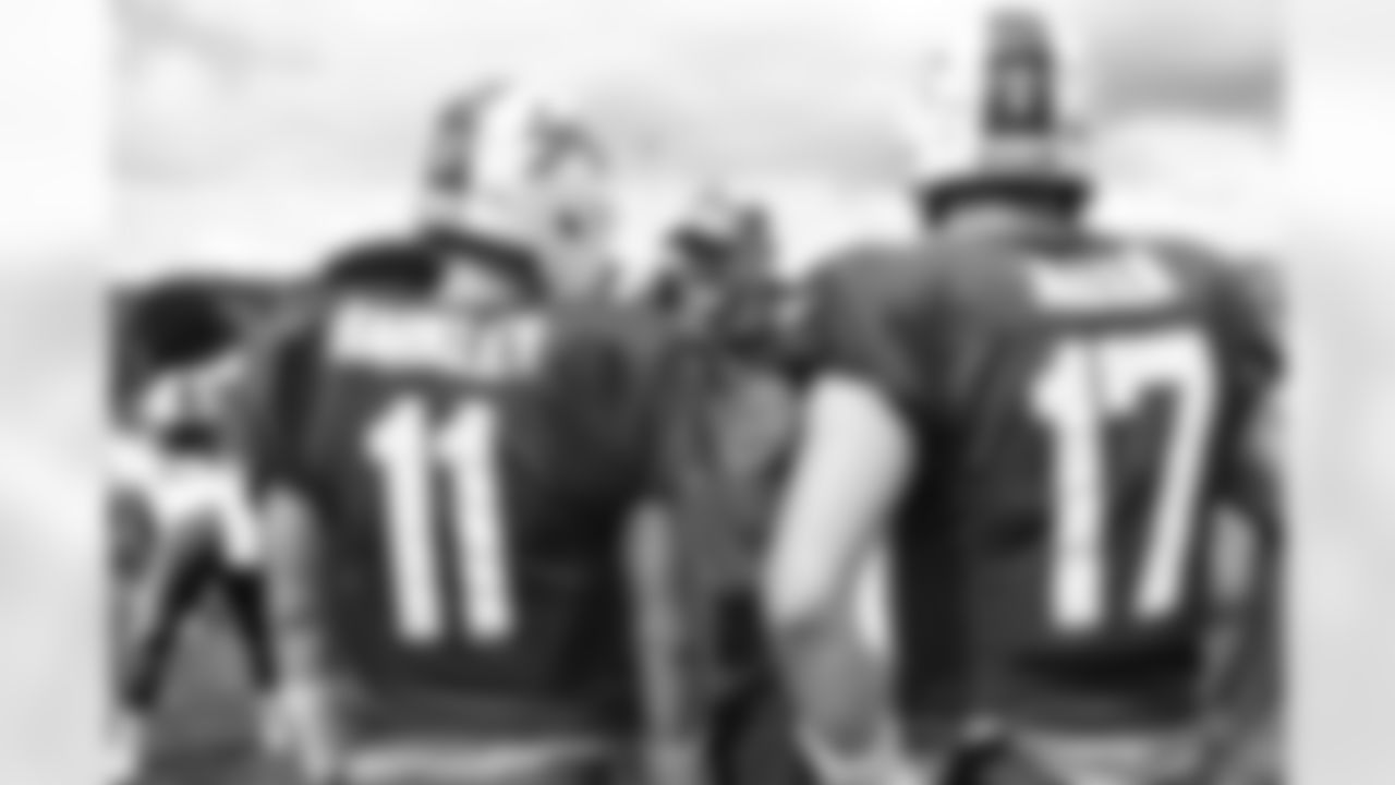 Joe Brady, Matt Barkley (11), and Josh Allen (17). Day Six of Buffalo Bills Training Camp at St. John Fisher July 30, 2022.  Photo by Ben Green