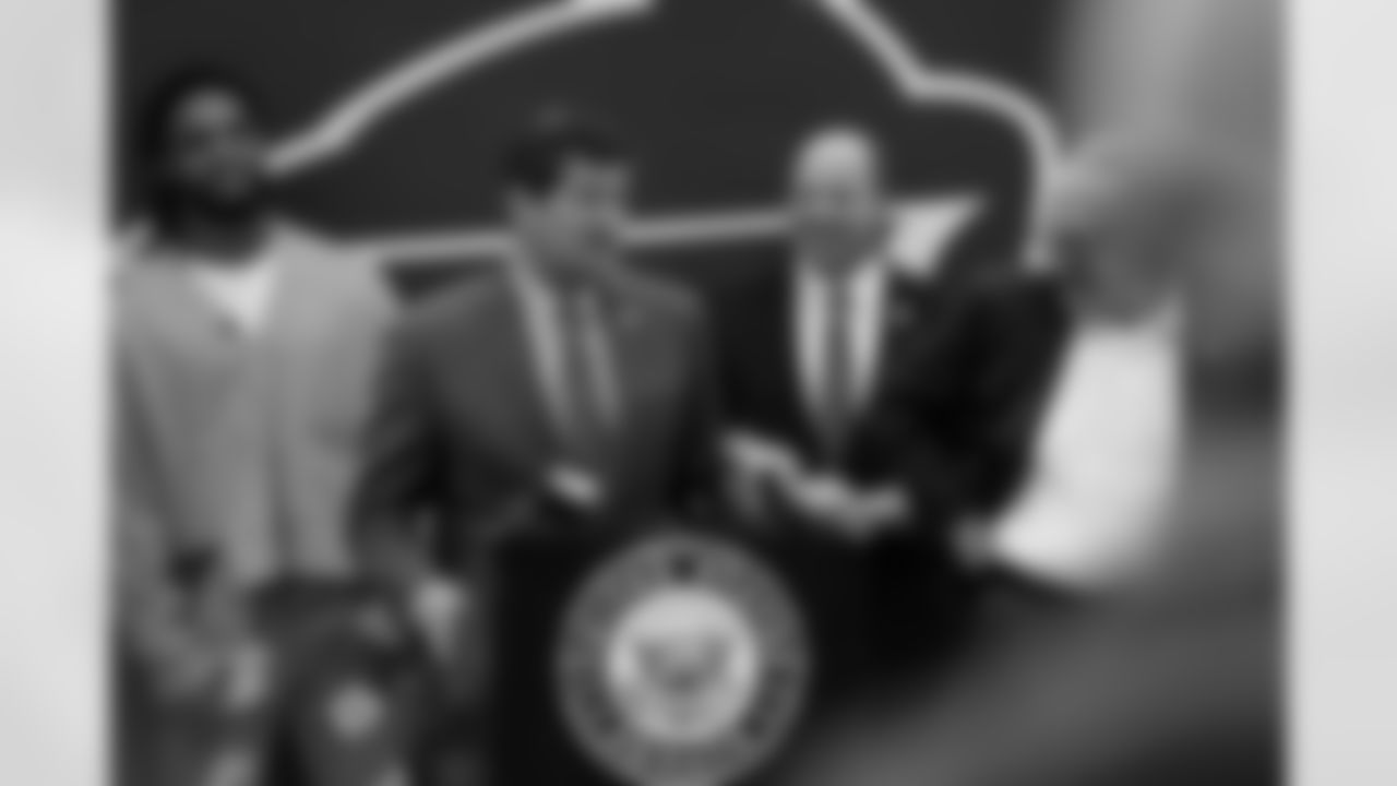 Damar Hamlin and U.S. Senate Majority Leader Chuck Schumer announce the HEARTS Act, December 09, 2024 at Cheektowaga Central High School.