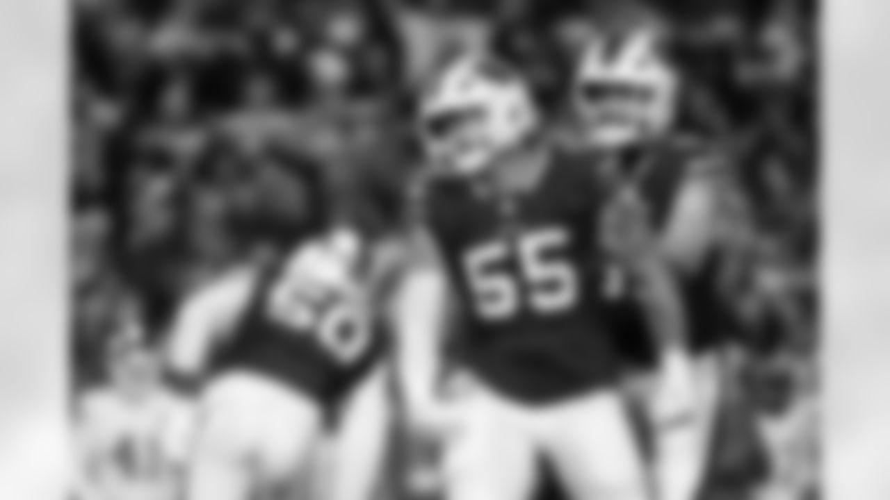 Michael Hoecht (55), Joey Bosa (97). Buffalo Bills vs Kansas City Chiefs, Regular Season, November 02, 2025 at Highmark Stadium.