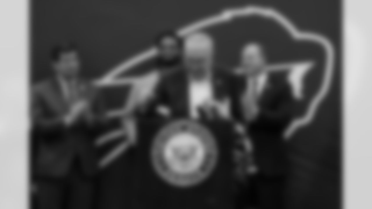 Damar Hamlin and U.S. Senate Majority Leader Chuck Schumer announce the HEARTS Act, December 09, 2024 at Cheektowaga Central High School.