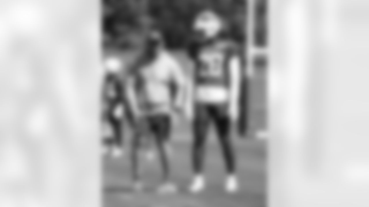 Joe Danna, Sam Franklin (28). Buffalo Bills Training Camp, August 27, 2025 at Buffalo Bills Training Facility.
