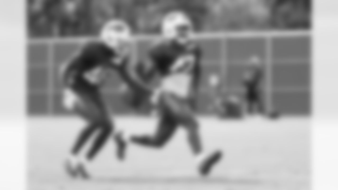Ja'Marcus Ingram (46), Christian Benford (47). Buffalo Bills Training Camp, August 13, 2025 at Buffalo Bills Training Facility.