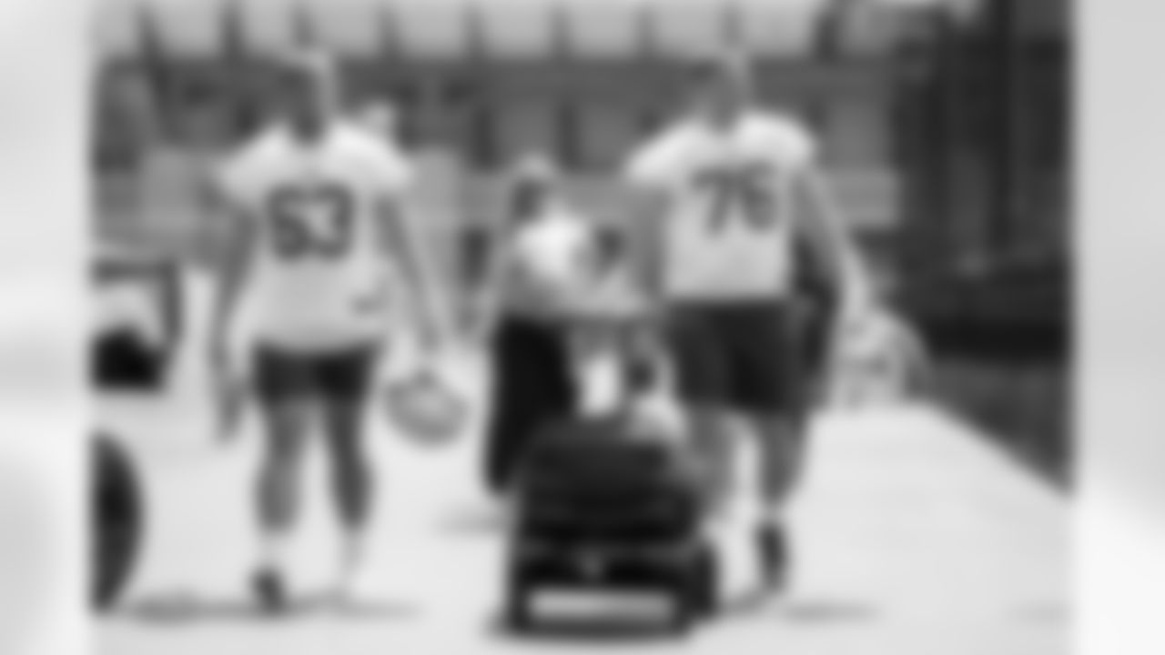 Rush Reimer (63), David Edwards (76). Buffalo Bills Training Camp, July 24, 2025 at St. John Fisher University.