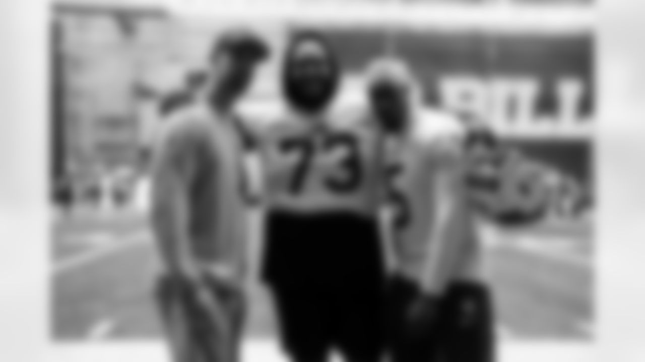 Dion Dawkins (73), Joshua Palmer (5), Will Greenberg. Buffalo Bills Week 15 Practice, December 12, 2025 at Buffalo Bills Training Center.