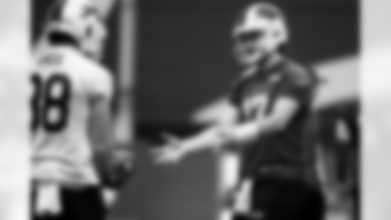 Josh Allen (17), Dawson Knox (88). Buffalo Bills Week 13 Practice, November 28, 2025 at Buffalo Bills Training Center.