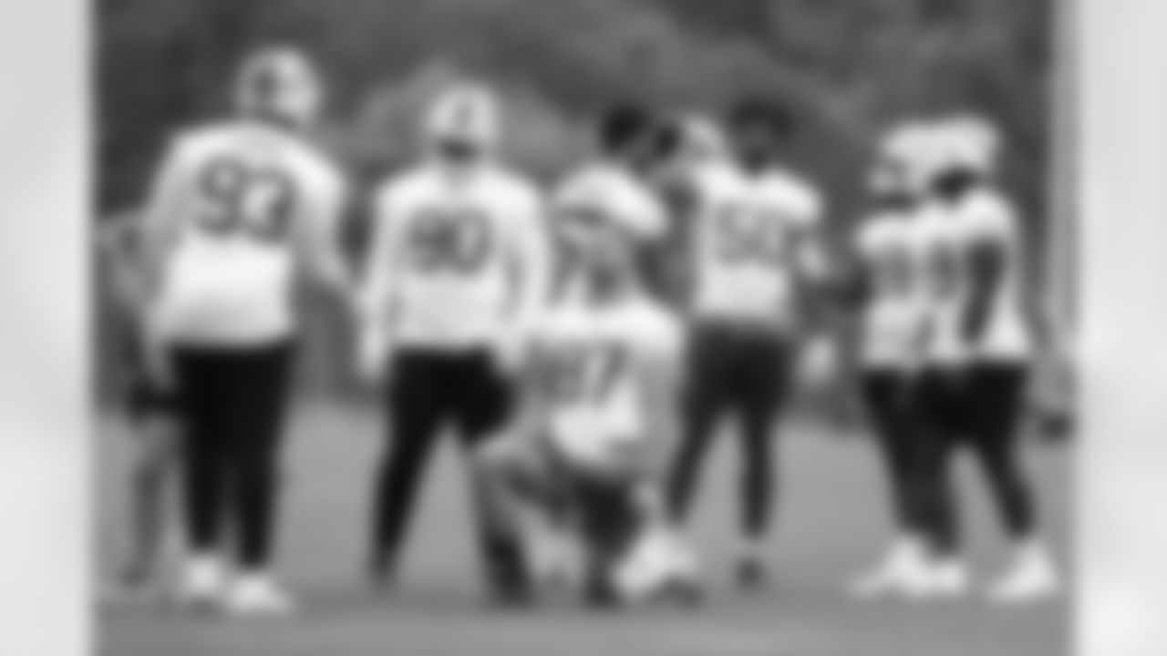 Zion Logue (93), DeWayne Carter (90), Joey Bosa (97). Buffalo Bills Mandatory Minicamp, June 12, 2025 at the Buffalo Bills Training Center.