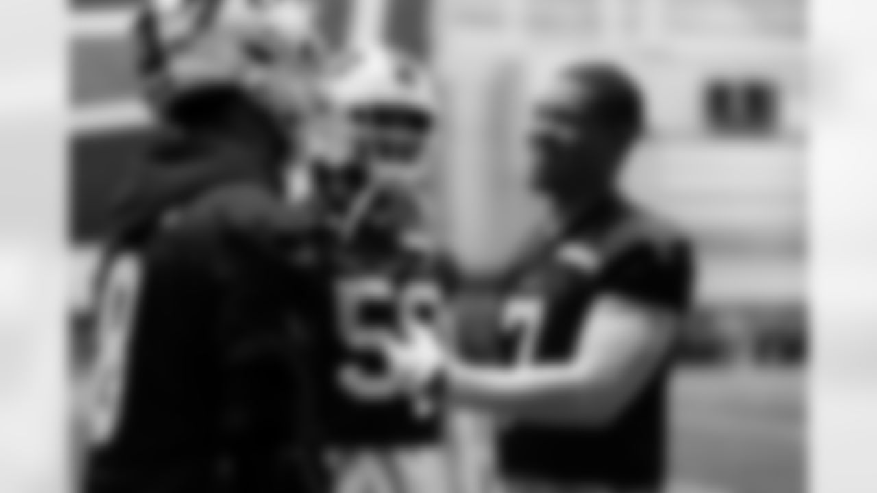 Taron Johnson, Terrel Bernard, Matt Milano. Buffalo Bills Week 16 Practice, December 19, 2025 at Buffalo Bills Training Center.