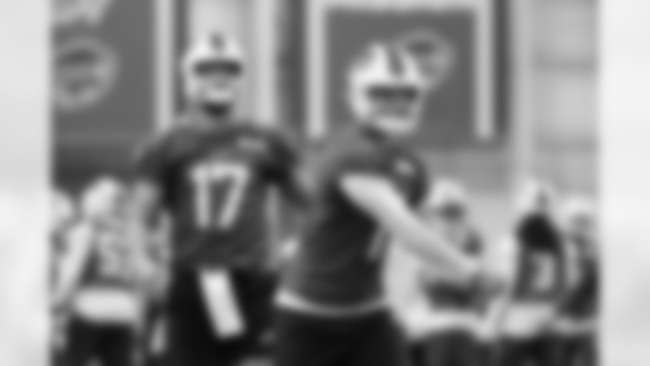 Mitchell Trubisky (11), Josh Allen (17). Buffalo Bills Week 10 Practice, November 07, 2025 at the Buffalo Bills Training Center.