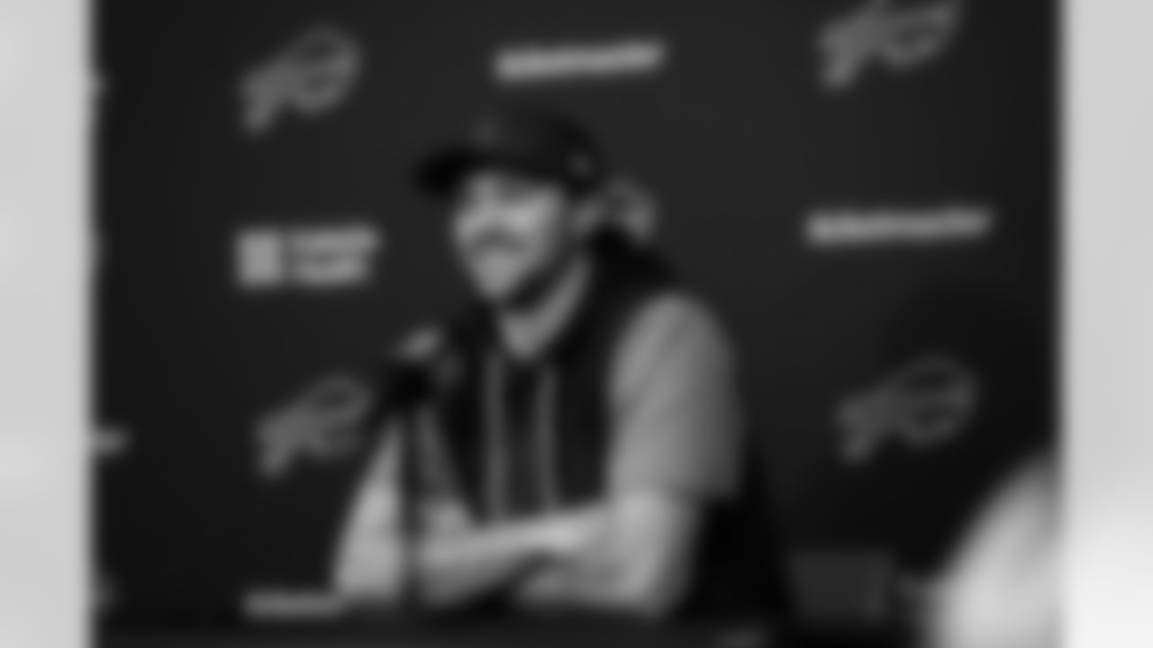 Josh Allen speaks during Joe Brady's First Day as Head Coach, January 29, 2026 at One Bills Drive.