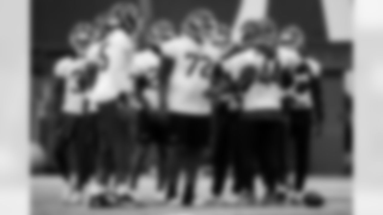 Joe Andreessen (44), Phidarian Mathis (72), Andre Jones Jr. (75), Maxwell Hairston (31), Cole Bishop (24), Sam Franklin Jr. (28). Buffalo Bills Week 18 practice, January 01, 2026 at Buffalo Bills Training Center.