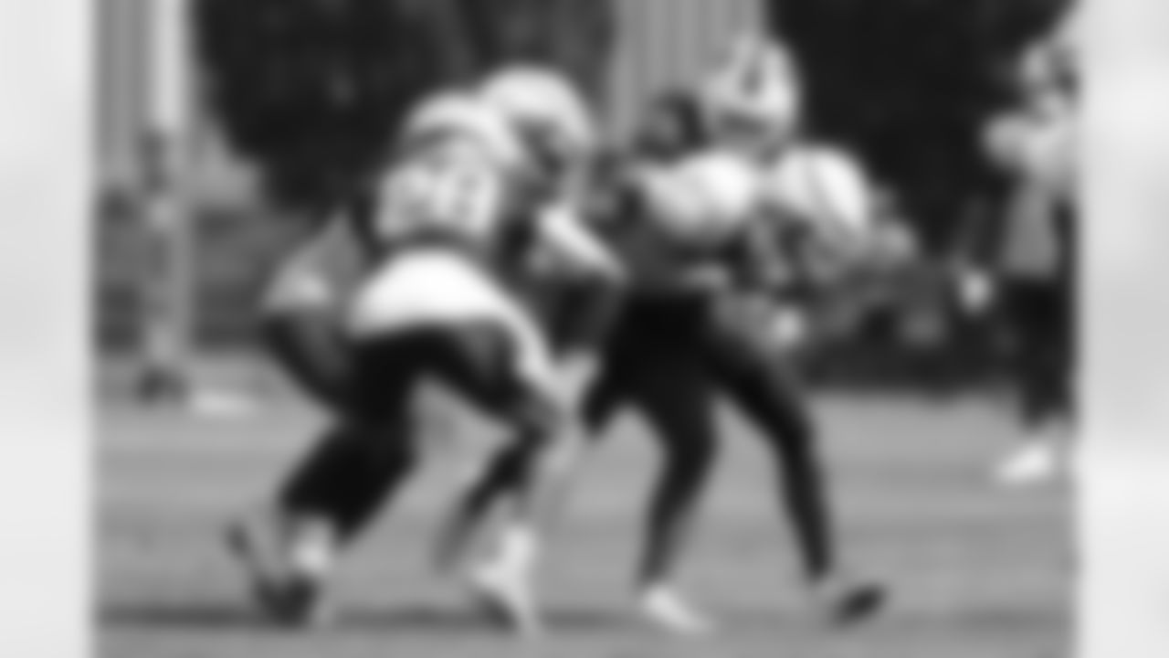 Stephen Gosnell (89), Maxwell Hairston (31), Darrick Forrest (28). Buffalo Bills Training Camp, July 28, 2025 at St. John Fisher University.