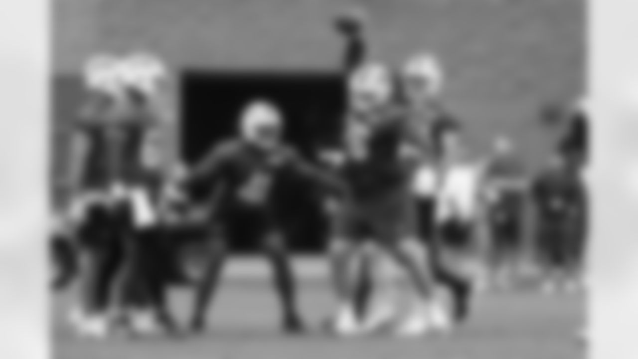 Sedrick Van Pran-Granger (62), Reggie Gilliam (41), David Edwards (76), Zach Davidson (84). Buffalo Bills Mandatory Minicamp, June 12, 2025 at the Buffalo Bills Training Center.