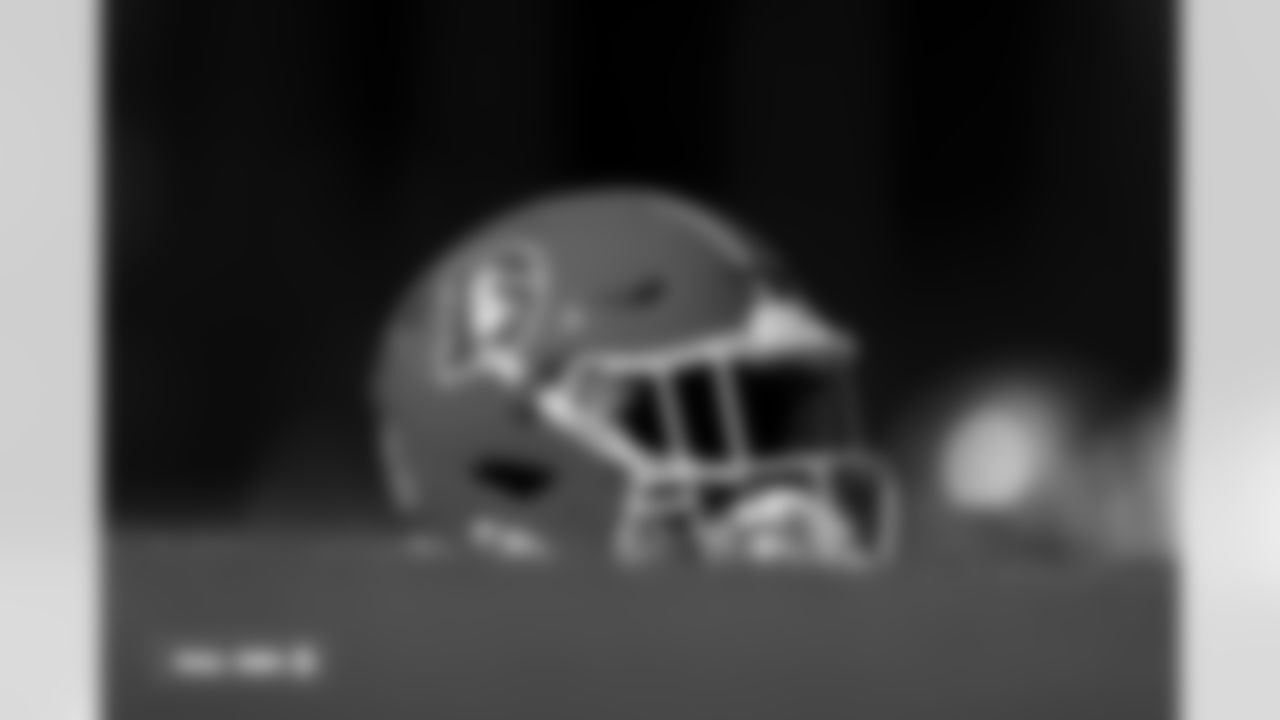 A throwback helmet during practice on Wednesday, October 22, 2025 at Broncos Park Powered by CommonSpirit in Englewood, Colorado.
Photo by Gabriel Christus / Denver Broncos