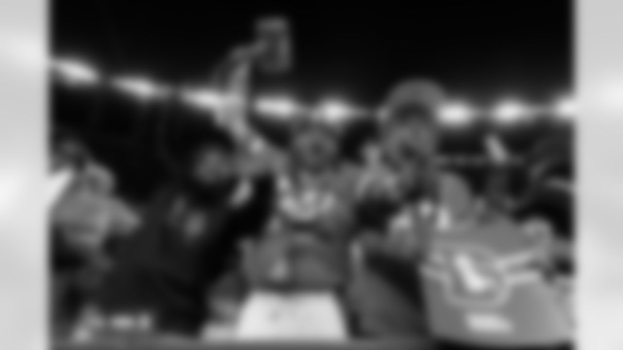 Denver Broncos fans during the Prime Video "Thursday Night Football" postgame show after the Broncos' Week 10 game against the Las Vegas Raiders at Empower Field at Mile High in Denver, Colorado on November 6, 2025. Photo by Gavin Liddell / Denver Broncos