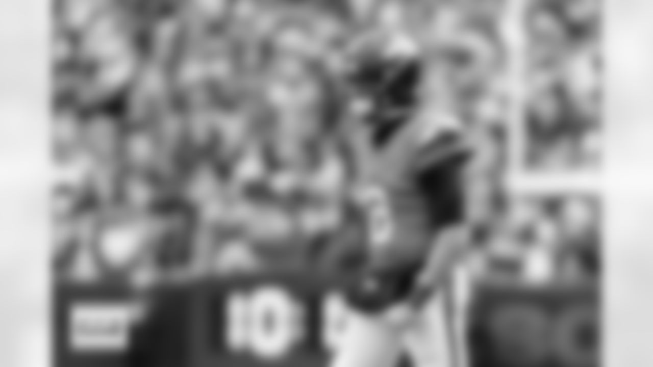 Denver Broncos quarterback Jarrett Stidham (8) reacts after a touchdown during the AFC Championship Game between the Denver Broncos and New England Patriots at Empower Field at Mile High in Denver, Colorado on January 25, 2026. Photo by Gabriel Christus / Denver Broncos