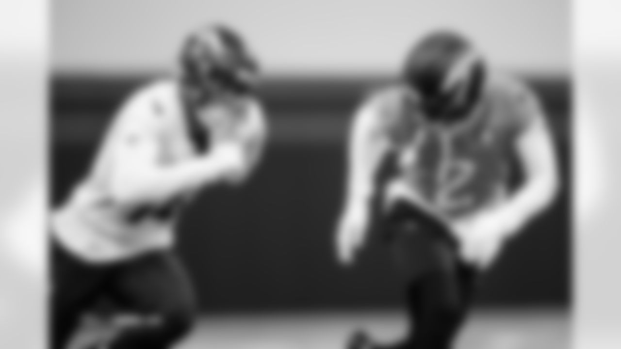 Courtland Sutton and Pat Surtain II during practice at Broncos Park Powered by CommonSpirit in Englewood, Colorado on December 5, 2025. Photo by Ben Swanson / Denver Broncos