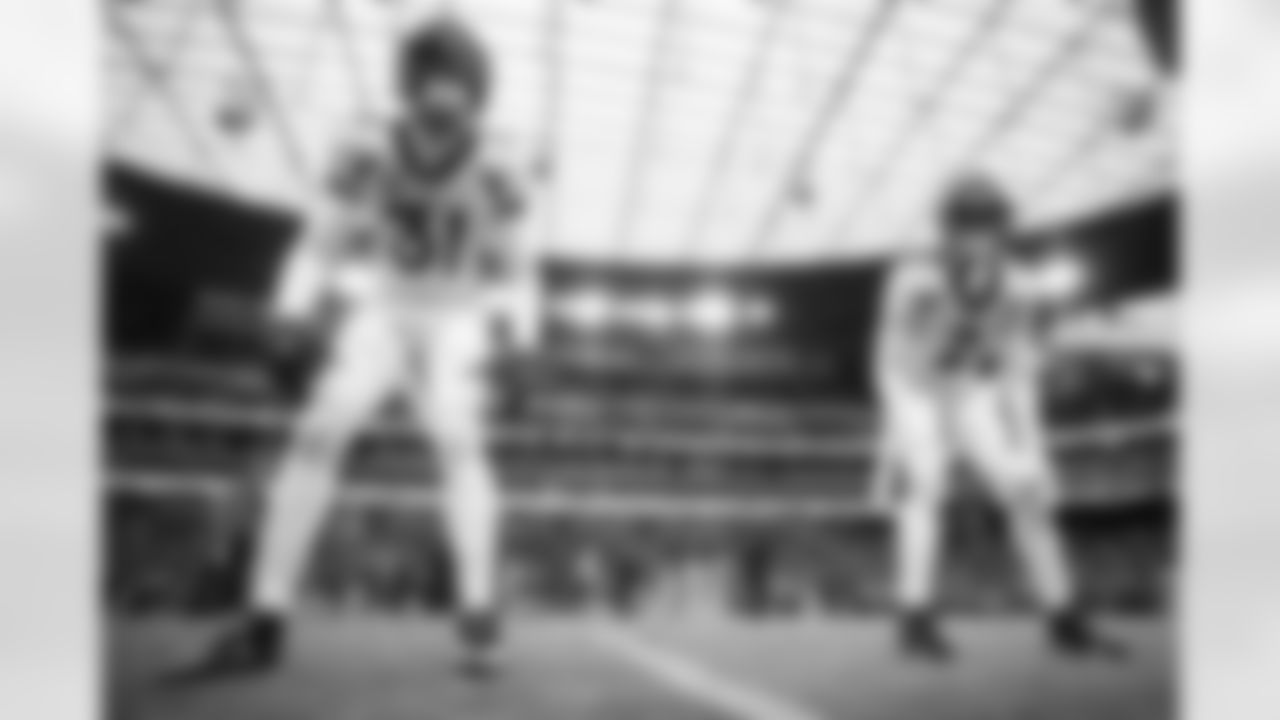 Denver Broncos safety Justin Simmons (31) and cornerback Pat Surtain II (2) before the Broncos' Week 18 game against the Las Vegas Raiders at Allegiant Stadium in Las Vegas, Nevada on January 7, 2024. Photo by Ben Swanson / Denver Broncos
