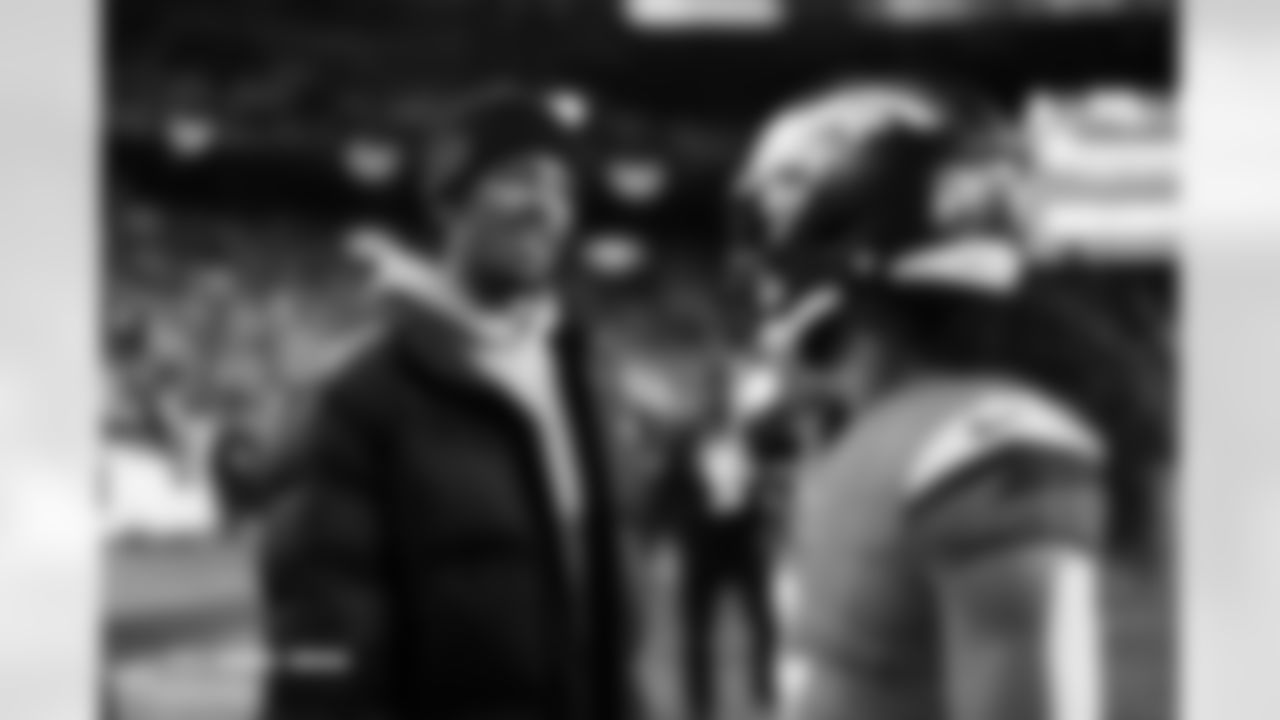 Jayden Daniels and Talanoa Hufanga before the Broncos' Week 13 game against the Washington Commanders at Northwest Stadium in Landover, Maryland on November 30, 2025. Photo by Ben Swanson / Denver Broncos