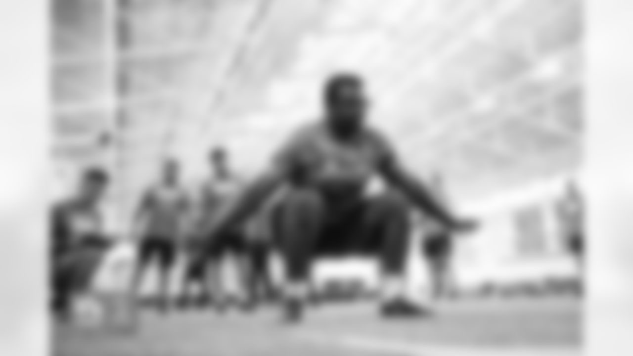 Military members compete during the USAA boot camp at Broncos Park Powered by CommonSpirit in Englewood, Colorado on August 21, 2024. Photo by Ben Swanson / Denver Broncos