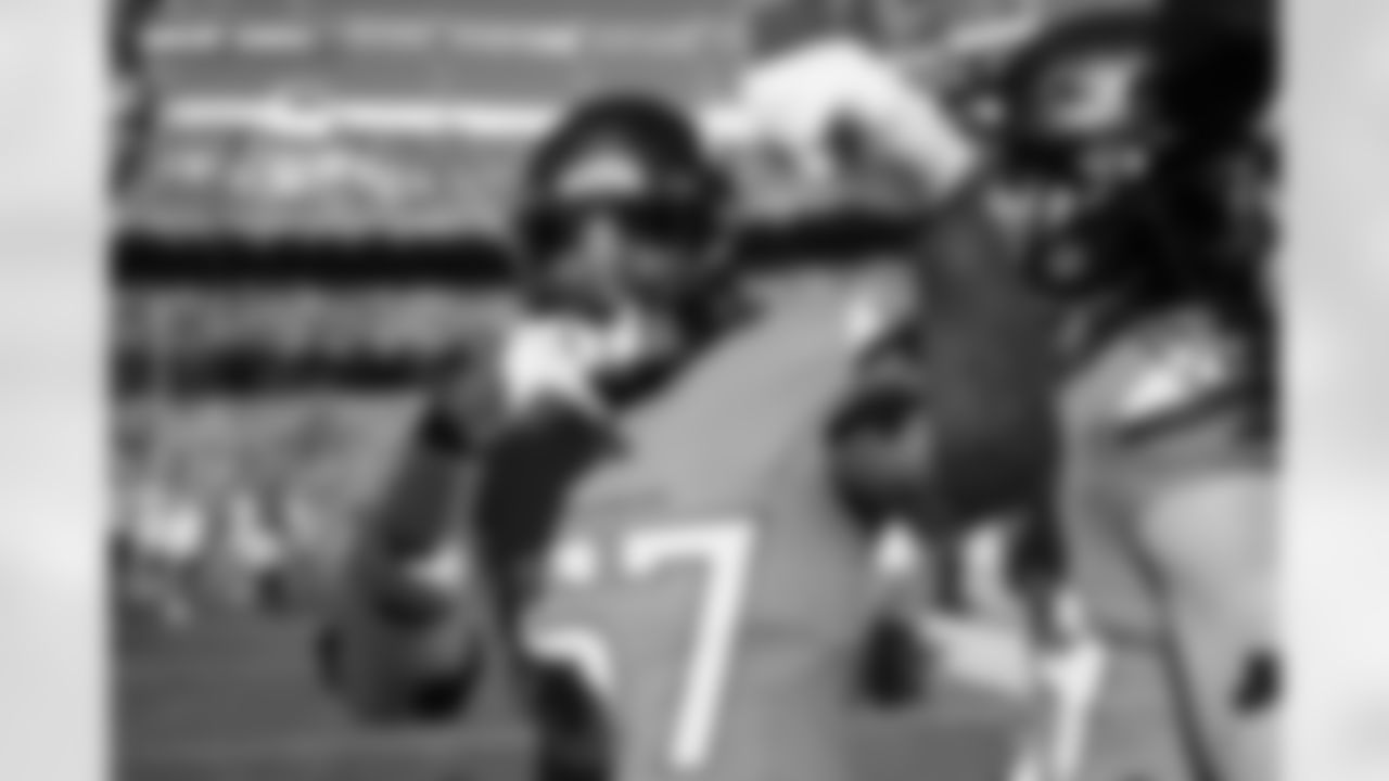 Dre Greenlaw (57) before the Broncos' Divisional Round playoff game against the Buffalo Bills at Empower Field at Mile High in Denver, Colorado on January 17, 2026. Photo by Ben Swanson / Denver Broncos