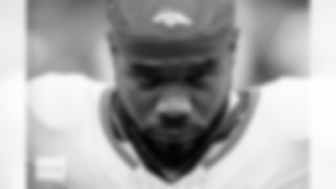 Denver Broncos running back J.K. Dobbins (27) stands on the sideline during the national anthem before the Broncos' Week 9 game against the Houston Texans at NRG Stadium in Houston, Texas on November 2, 2025. Photo by Ben Swanson / Denver Broncos