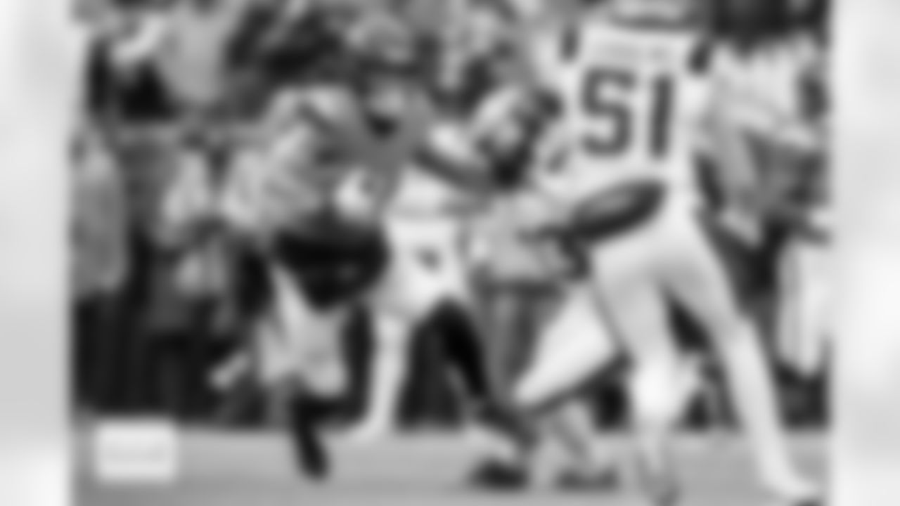 Denver Broncos tight end Evan Engram (1) runs with the ball on a reception during the AFC Championship Game between the Denver Broncos and New England Patriots at Empower Field at Mile High in Denver, Colorado on January 25, 2026. Photo by Kyle Cooper / Denver Broncos