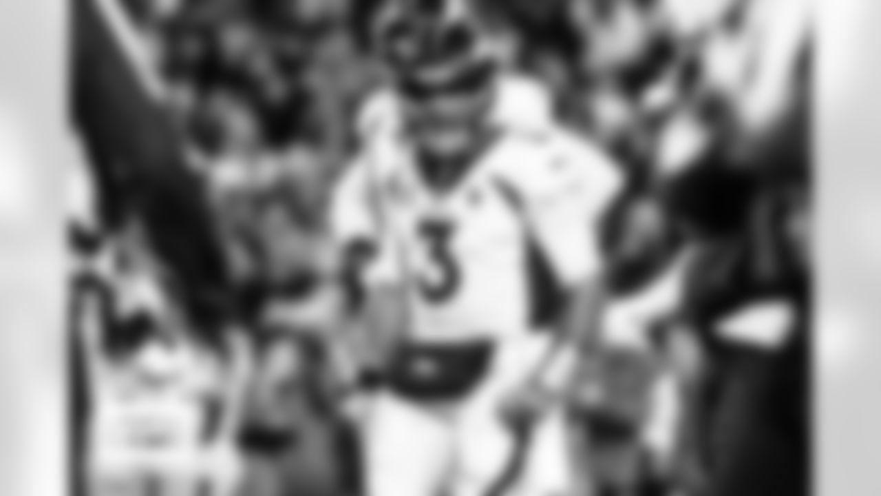 Russell Wilson during the Broncos' Week 10 game against the Buffalo Bills at Highmark Stadium in Orchard Park, New York on November 13, 2023. Photo by Ben Swanson / Denver Broncos