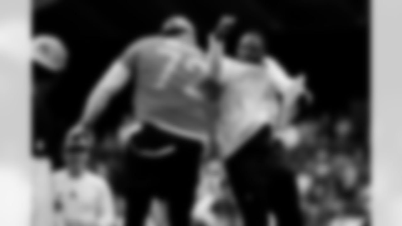 Denver Broncos offensive tackle Garett Bolles (72) celebrates after a play during the 2026 Pro Bowl Game on Tuesday, February 3, 2026 in San Francisco, California. (Alika Jenner/NFL)