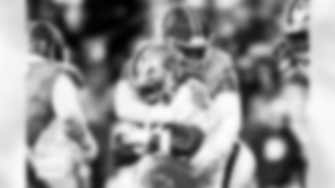 Denver Broncos defensive end John Franklin-Myers (98) tackles Las Vegas Raiders running back Ashton Jeanty (2) during the Broncos' Week 10 game against the Las Vegas Raiders at Empower Field at Mile High in Denver, Colorado on November 6, 2025. Photo by Ben Swanson / Denver Broncos