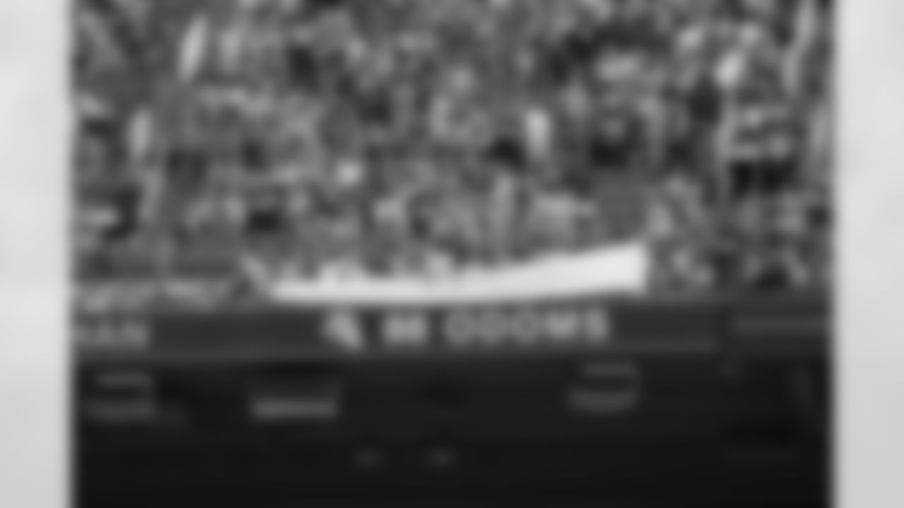 Riley Odoms' name is unveiled during the Broncos' Week 5 game against the Las Vegas Raiders at Empower Field at Mile High in Denver, Colorado on October 6, 2024. Photo by Gabriel Christus / Denver Broncos