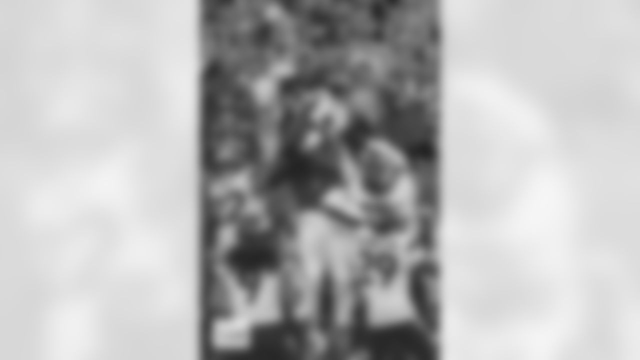 Philadelphia Eagles wide receiver DeVonta Smith (6), Denver Broncos safety Brandon Jones (22), safety Devon Key (26), cornerback Ja'Quan McMillian (29) and cornerback Pat Surtain II (2) go up for a hail-mary pass during the Broncos' Week 5 game against the Philadelphia Eagles at Lincoln Financial Field in Philadelphia, Pennsylvania on October 5, 2025. Photo by Gabriel Christus / Denver Broncos