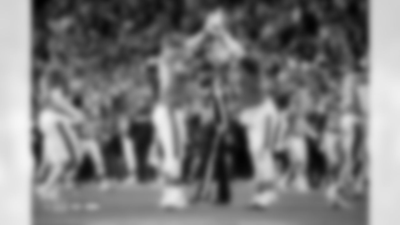 Zach Allen and Malcolm Roach during the Broncos' Week 10 game against the Las Vegas Raiders at Empower Field at Mile High in Denver, Colorado on November 6, 2025. Photo by Gavin Liddell / Denver Broncos