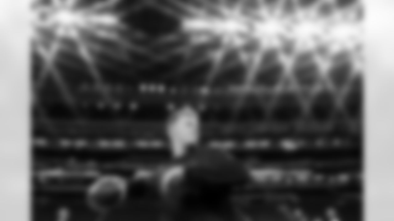 Bo Nix warms up before the Broncos' Week 2 game against the Indianapolis Colts at Lucas Oil Stadium in Indianapolis, Indiana on September 14, 2025. Photo by Gabriel Christus / Denver Broncos