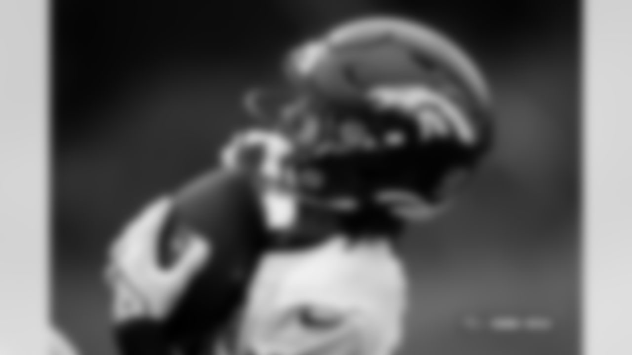 Pat Bryant during practice in Ware, England on October 10, 2025. Photo by Ben Swanson / Denver Broncos