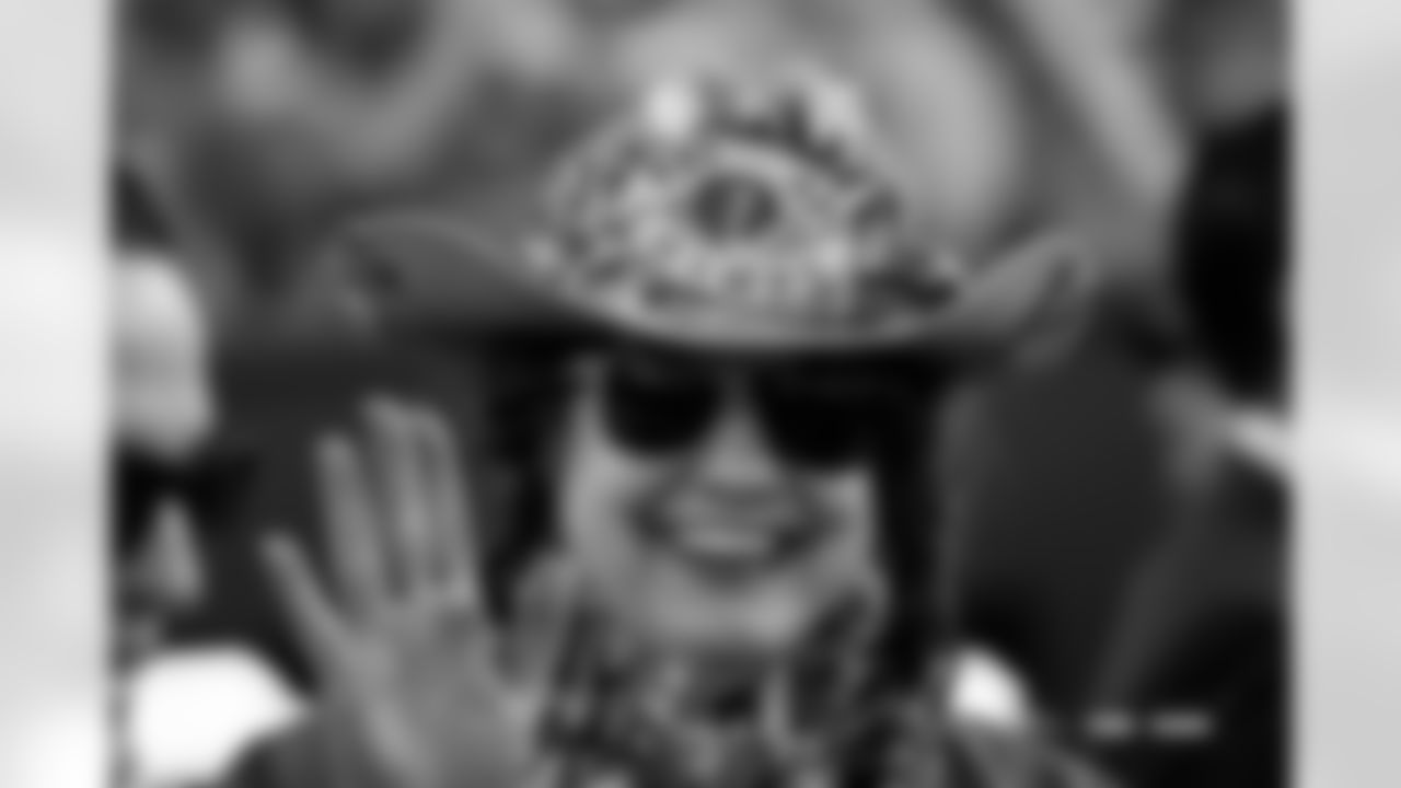 A fan with a custom hat before the Broncos' Week 15 game against the Green Bay Packers at Empower Field at Mile High in Denver, Colorado on December 14, 2025. Photo by Ben Swanson / Denver Broncos