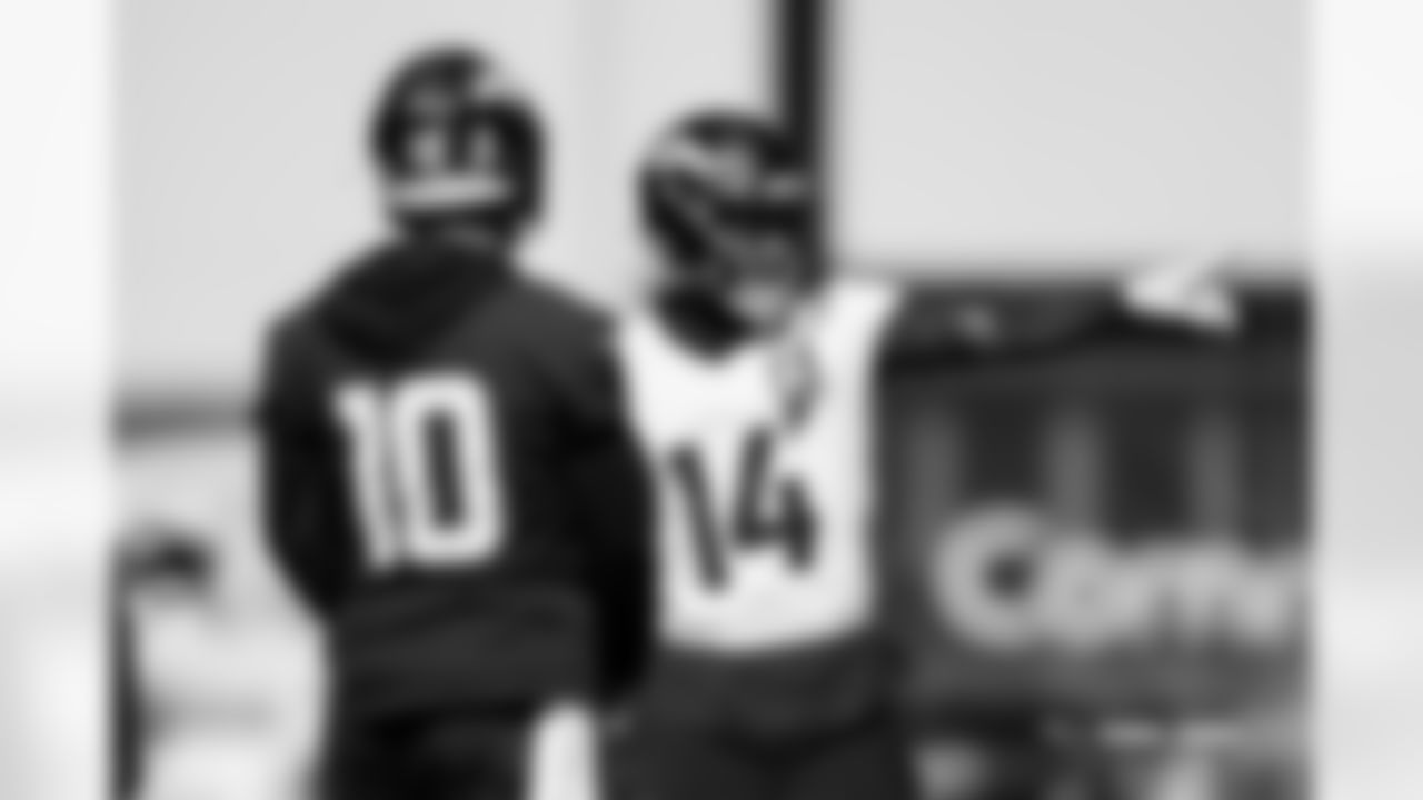 Bo Nix and Courtland Sutton during practice at Broncos Park Powered by CommonSpirit in Englewood, Colorado on October 29, 2025. Photo by Ben Swanson / Denver Broncos