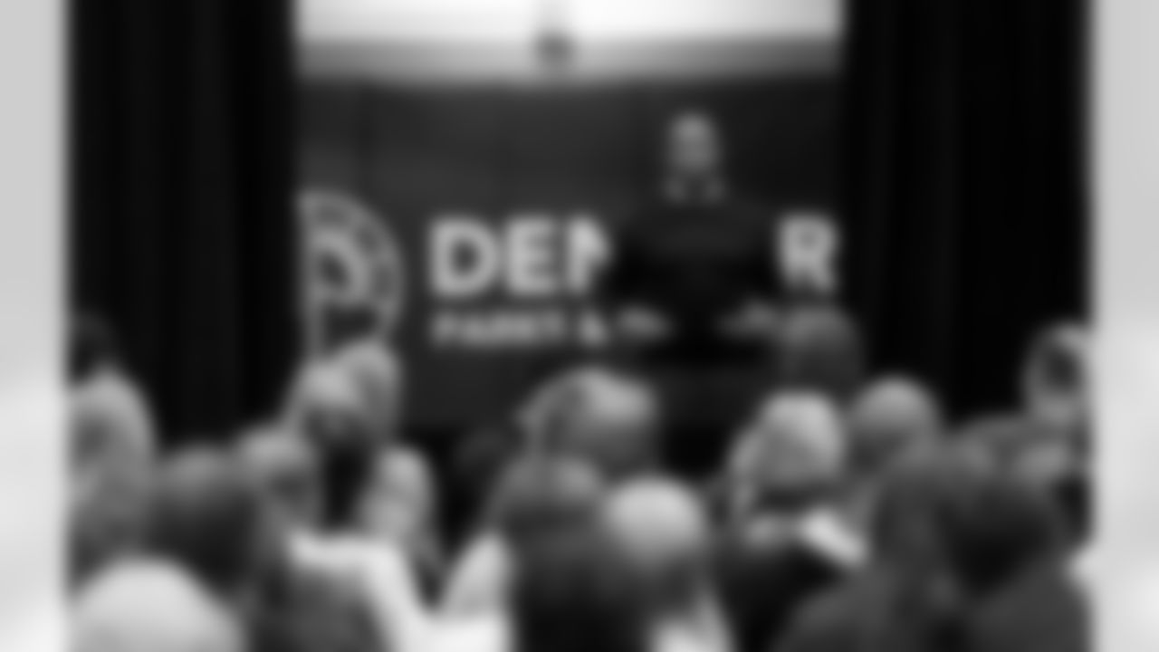 Damani Leech speaks during a community information meeting to inform and request input from the community on Thursday, February 12, 2026 at La Alma Recreation Center in Denver, Colorado.
Photo by Gabriel Christus / Denver Broncos