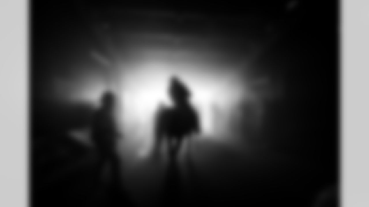 Ann Judge sits atop Thunder in the tunnel for player introductions before the Broncos' Divisional Round playoff game against the Buffalo Bills at Empower Field at Mile High in Denver, Colorado on January 17, 2026. Photo by Gabriel Christus / Denver Broncos