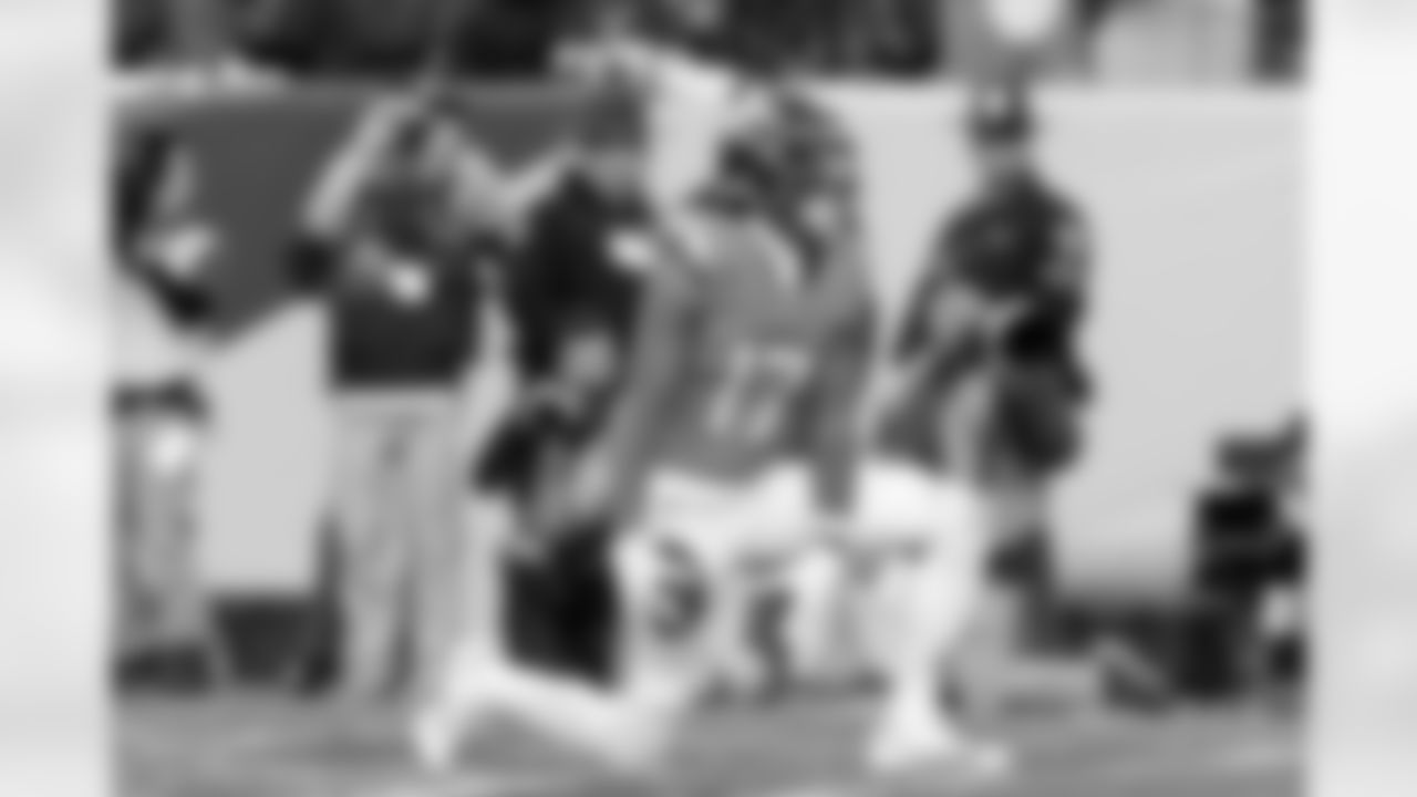 Denver Broncos wide receiver Lil'Jordan Humphrey (17) reacts after a touchdown reception during the Broncos' Divisional Round playoff game against the Buffalo Bills at Empower Field at Mile High in Denver, Colorado on January 17, 2026. Photo by Gabriel Christus / Denver Broncos