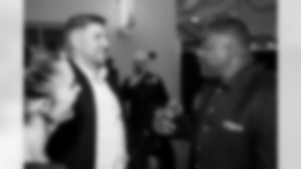 Rod Smith talks with Jack Elway at the movie premiere for the Netflix documentary "Elway" at the Ellie Caulkins Opera House in Denver, Colorado on November 8, 2025. Photo by Ben Swanson / Denver Broncos