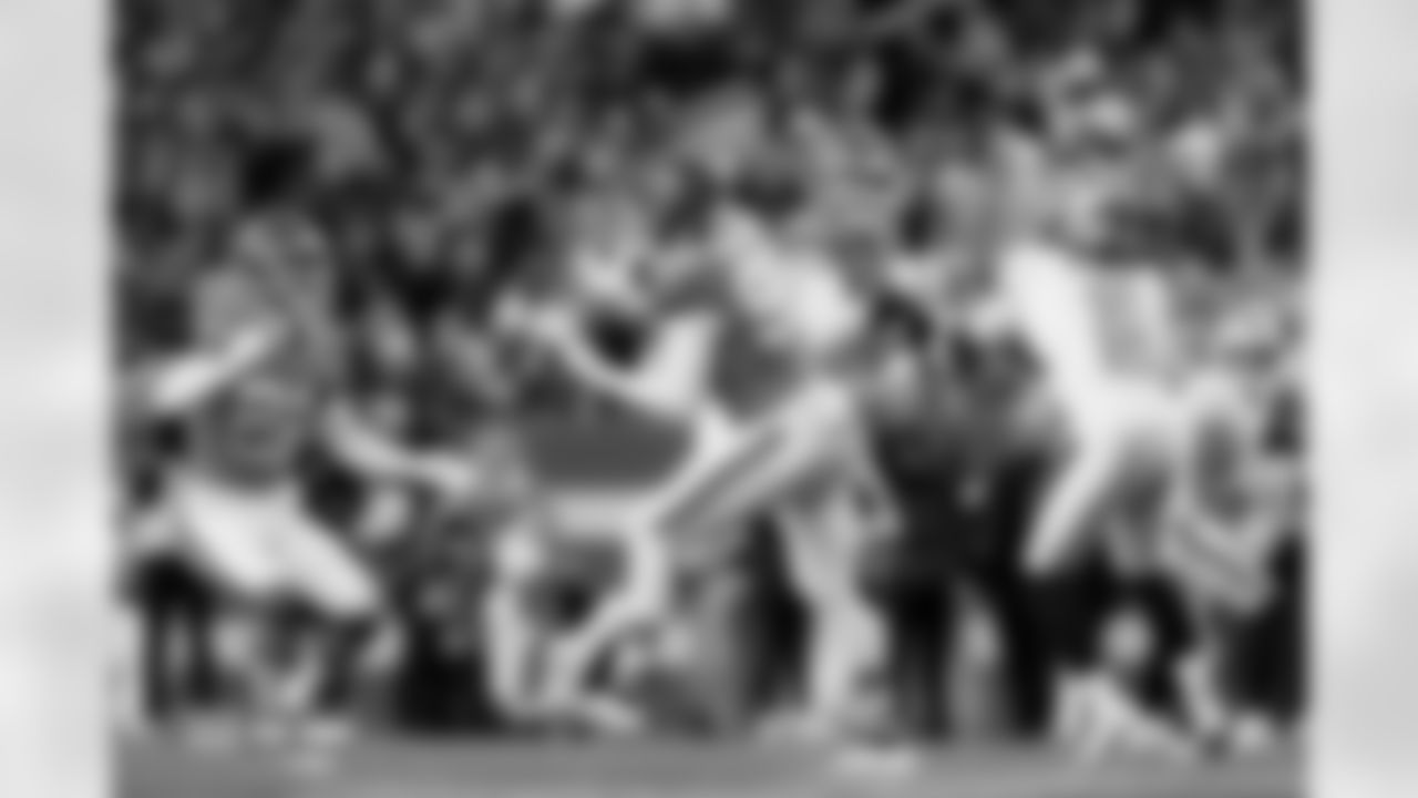 Dondrea Tillman intercepts a pass before the Broncos' Week 10 game against the Las Vegas Raiders at Empower Field at Mile High in Denver, Colorado on November 6, 2025. Photo by Ben Swanson / Denver Broncos