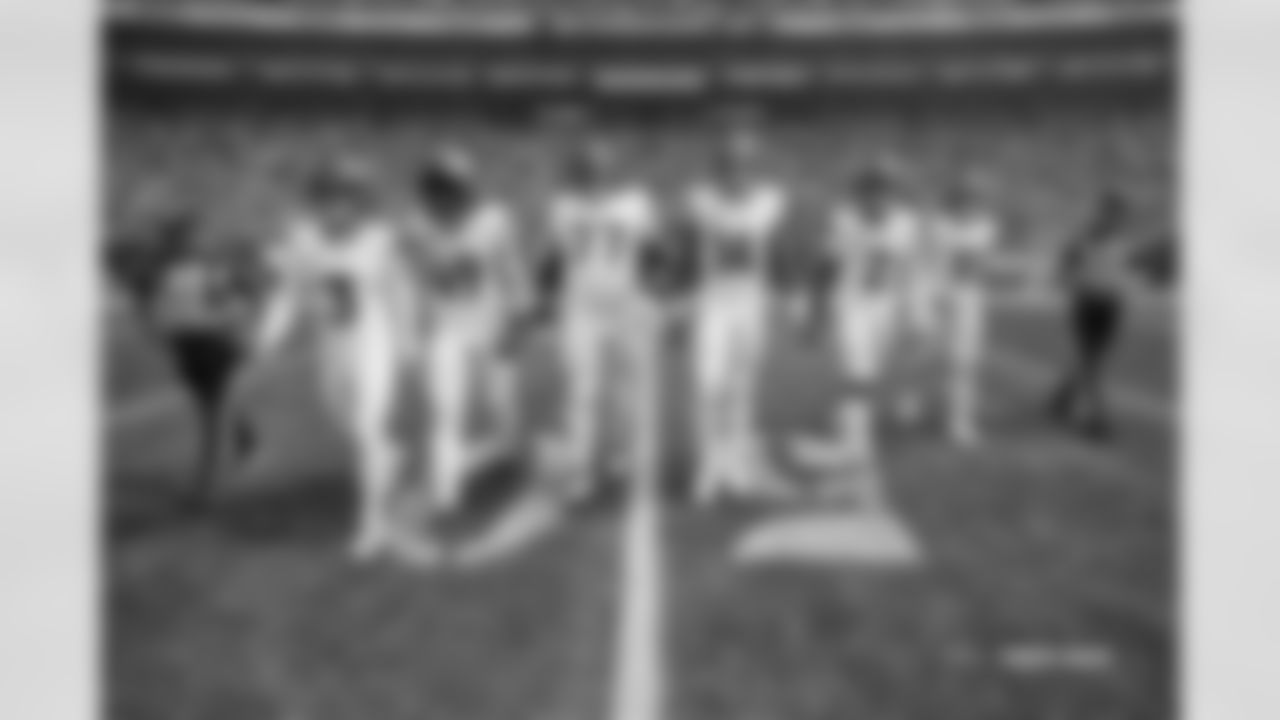 Wil Lutz, Alex Singleton, Quinn Meinerz, Courtland Sutton, Pat Surtain II and Bo Nix before the Broncos' Week 1 game against the Seattle Seahawks at Lumen Field in Seattle, Washington on September 8, 2024. Photo by Gabriel Christus / Denver Broncos