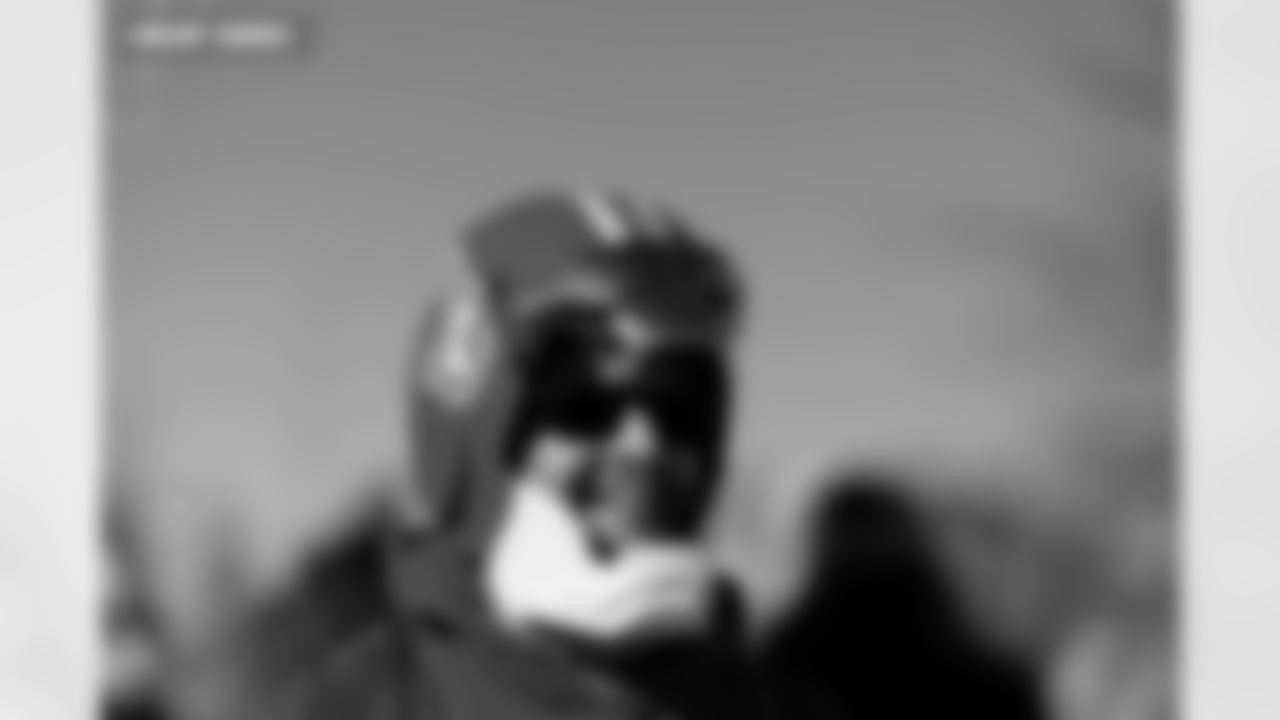 A Denver Broncos fan wears a helmet before the Broncos' Divisional Round playoff game against the Buffalo Bills at Empower Field at Mile High in Denver, Colorado on January 17, 2026. Photo by Gabriel Christus / Denver Broncos