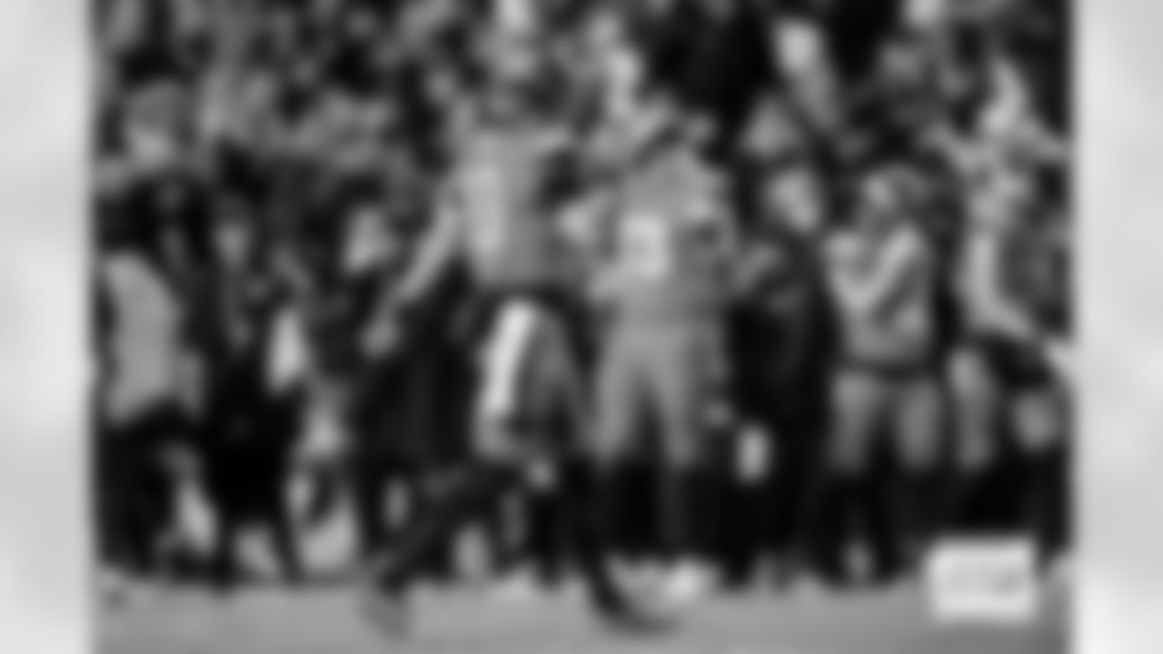 Denver Broncos quarterback Bo Nix (10) pumps his fist as he celebrates the team's overtime touchdown during overtime of the Broncos' Week 13 game against the Washington Commanders at Northwest Stadium in Landover, Maryland on November 30, 2025. Photo by Ben Swanson / Denver Broncos