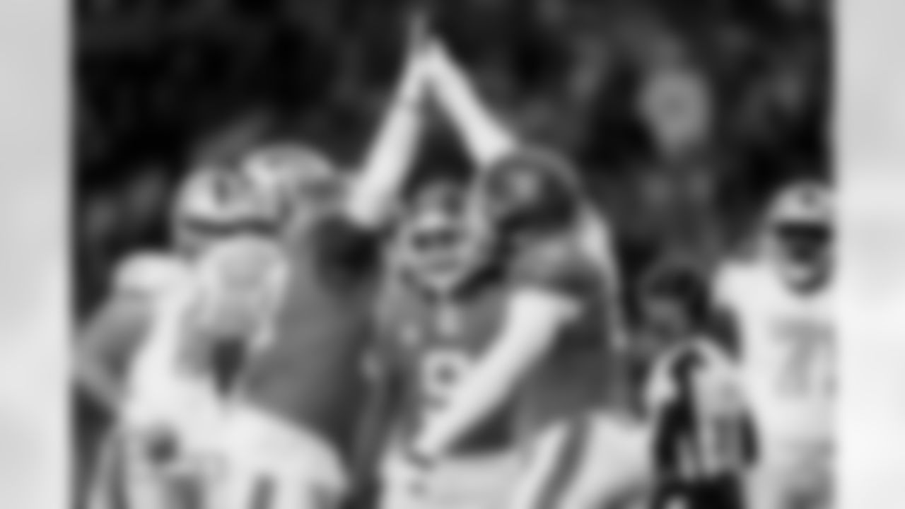 Jonathon Cooper (0) and Malcolm Roach (97) during the Broncos' Week 10 game against the Las Vegas Raiders at Empower Field at Mile High in Denver, Colorado on November 6, 2025. Photo by Gabriel Christus / Denver Broncos