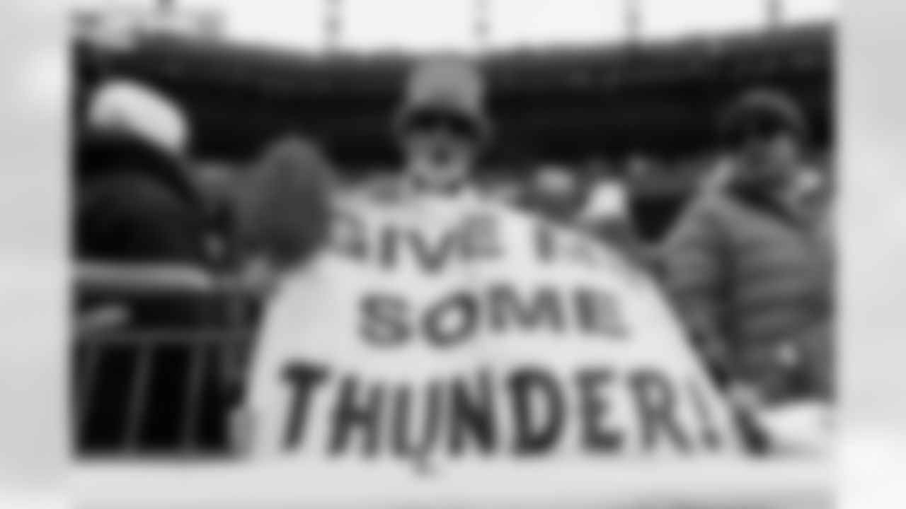A Broncos fan with a sign before the AFC Championship Game between the Denver Broncos and New England Patriots at Empower Field at Mile High in Denver, Colorado on January 25, 2026. Photo by Gavin Liddell / Denver Broncos