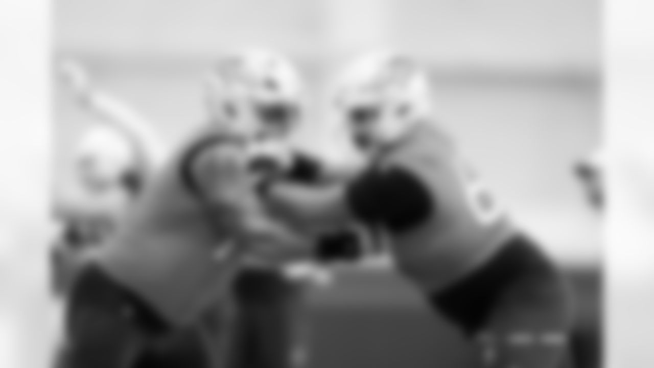 Quinn Meinerz and Joe Michalski during practice on Thursday, December 18, 2025 at Broncos Park Powered by CommonSpirit in Englewood, Colorado.
Photo by Gabriel Christus / Denver Broncos